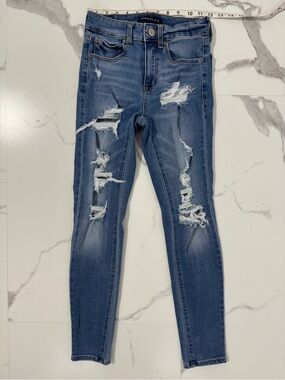 Aeropostale High Rise Distressed Skinny Jeans Light Wash Size 0 Short Jegging